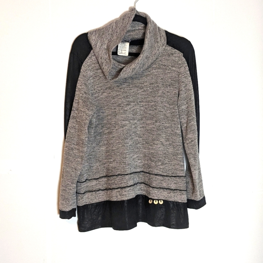 Zoe Cowl Neck Mixed Media Sweater Size L Lagenlook
